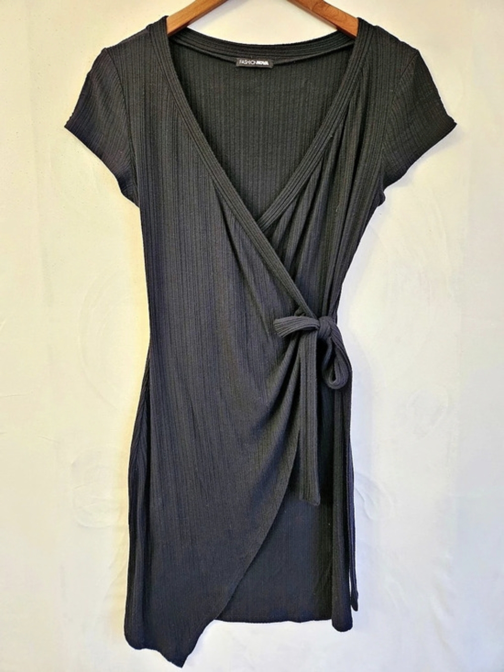 Fashion Nova Eileen Wrap Dress Mini in Black Size Large